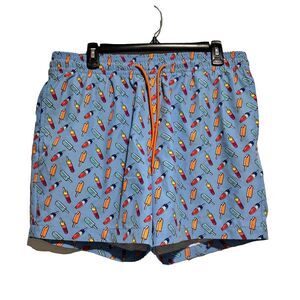 Caribbean Mens Swim Trunk Short Popsicle Blue Large Drawstring Waist Stretch
